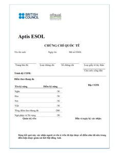 Dịch công chứng chứng chỉ Aptis ESOL sang tiếng Việt